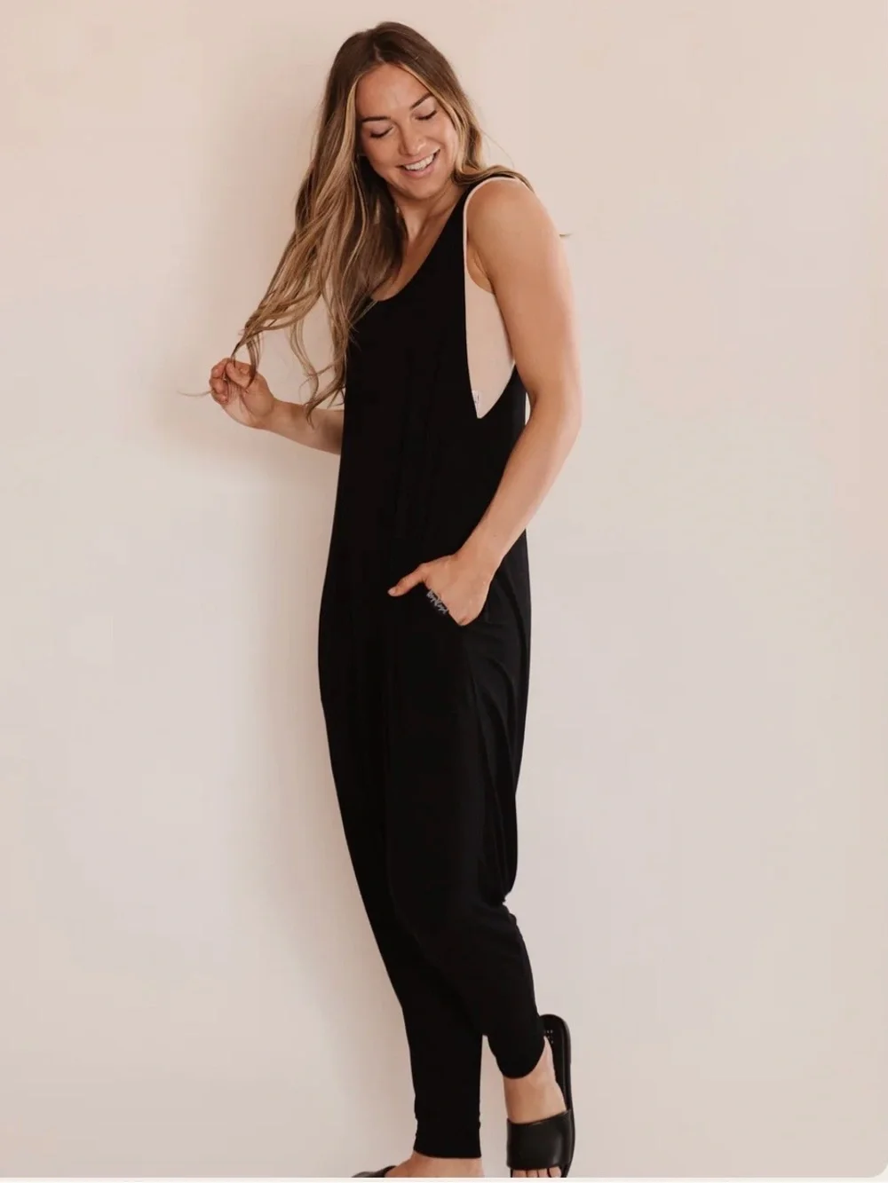 Momper Romper Black Harem Jumpsuit One Piece Medium